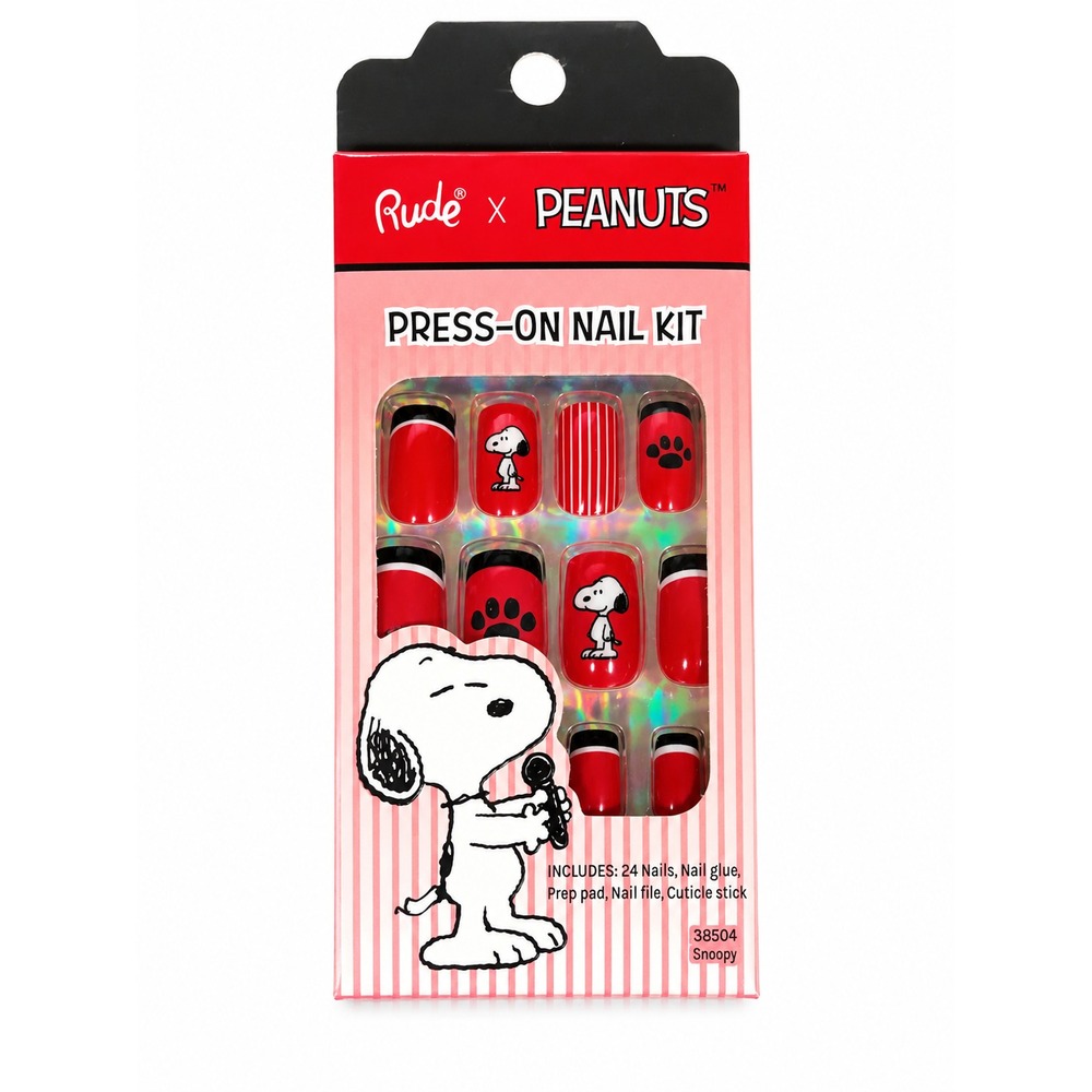 RUDE x Peanuts Snoopy Press-On Nail Kit Red Black 24 Nails New Sealed **RARE**